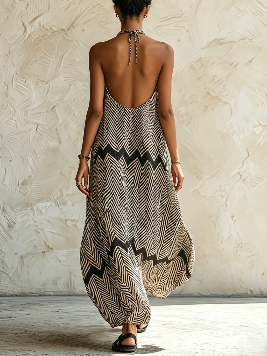 Eleonora | Vestito maxi chevron nero e beige