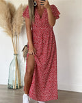 Vestido largo estampado con escote en V