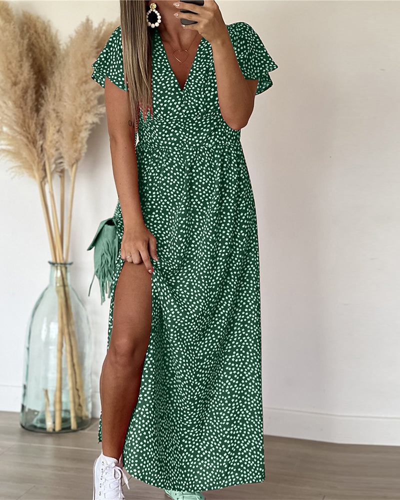 Vestido largo estampado con escote en V