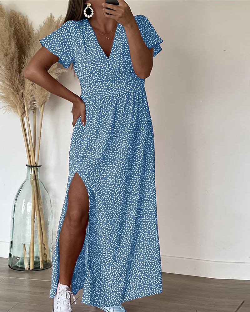 Vestido largo estampado con escote en V