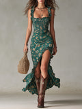 Zara | Vestito maxi boho retrò con maniche arricciate e spacco alto