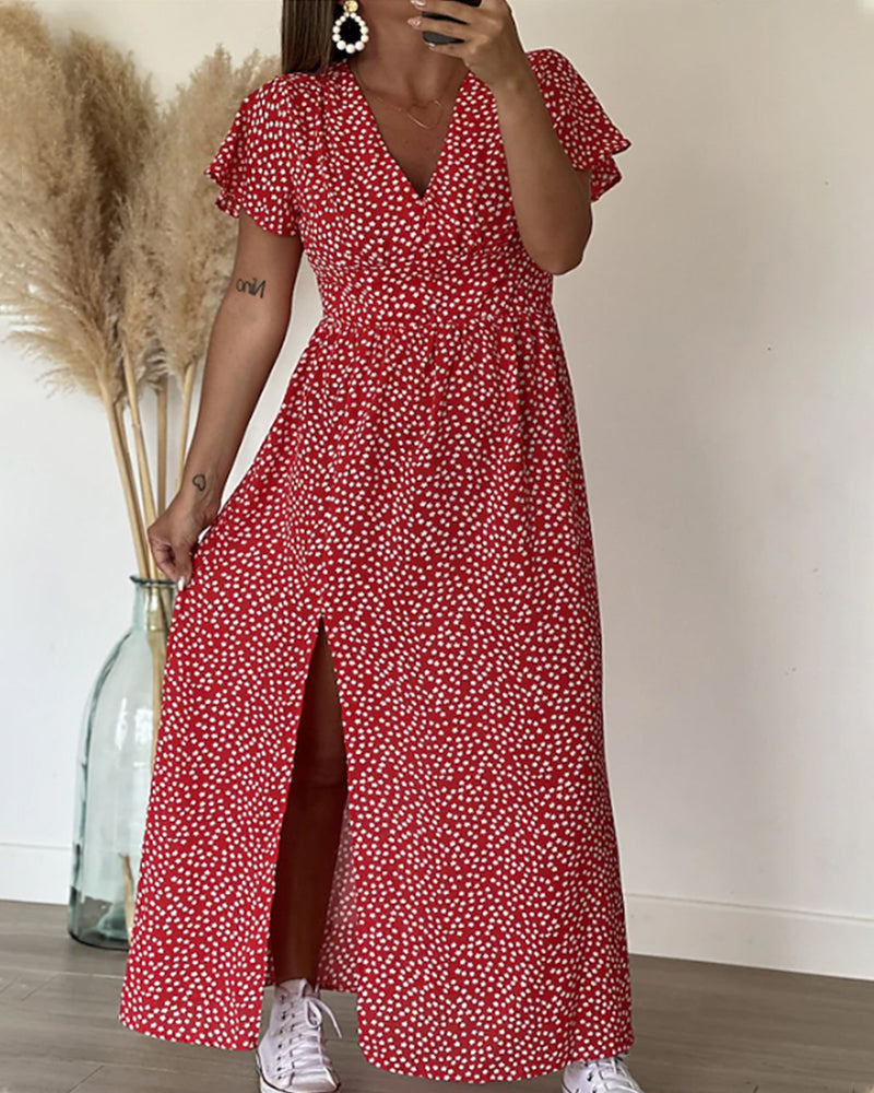 Vestido largo estampado con escote en V