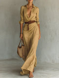 Camille™ | Vestido maxi con solapa y cinturón en la cintura